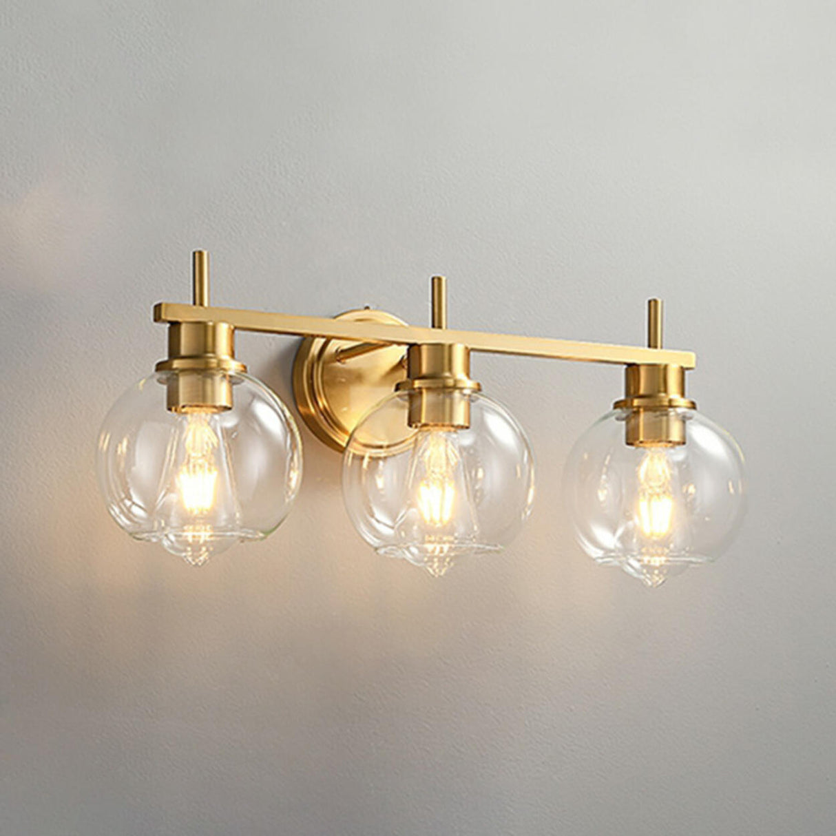 Modern Clear Glass Bathroom Gold Globe Vanity Light Image - 14