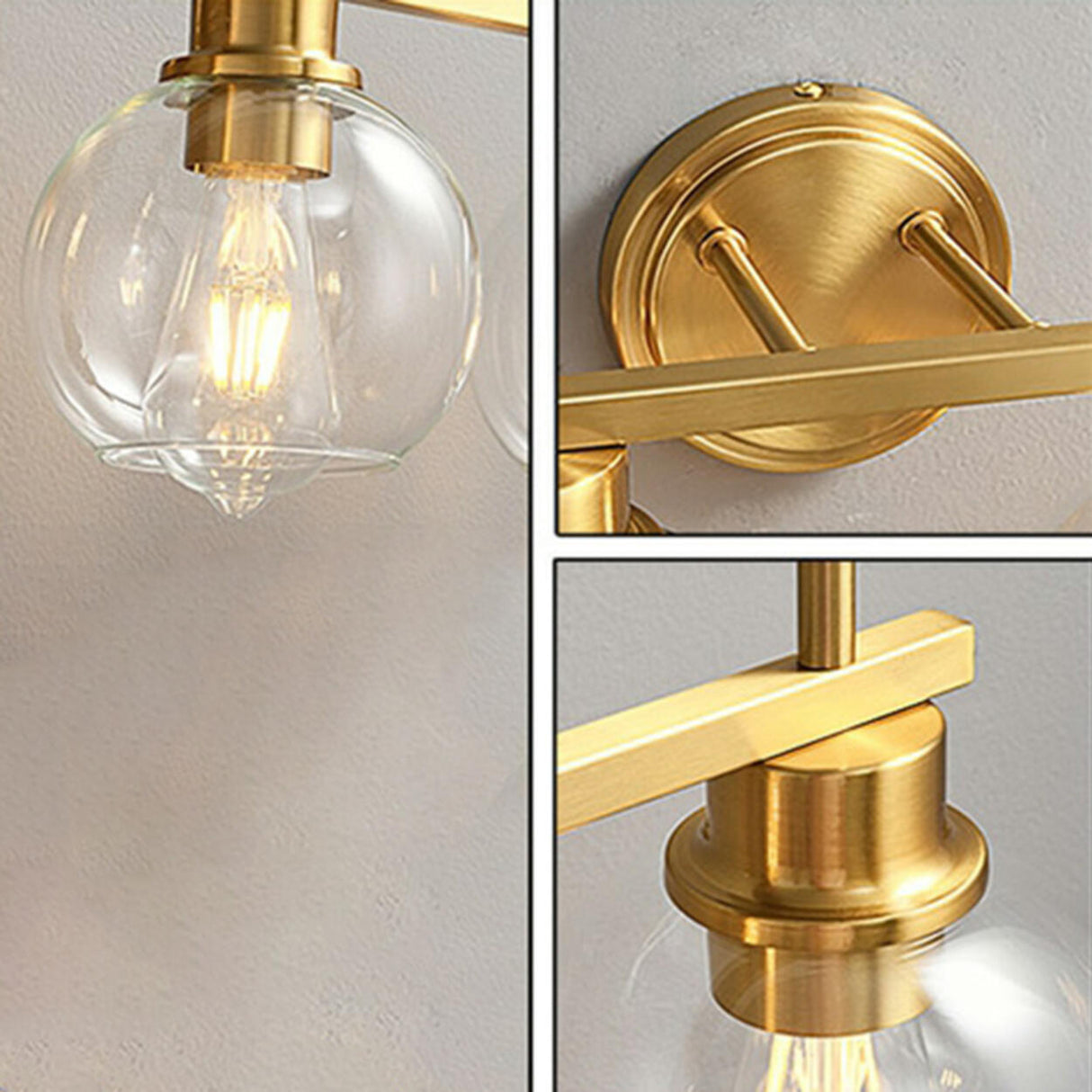 Modern Clear Glass Bathroom Gold Globe Vanity Light Image - 9