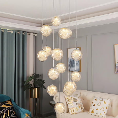 Modern Clear Glass Clobe Cluster Stairwell Pendant Light Image - 2