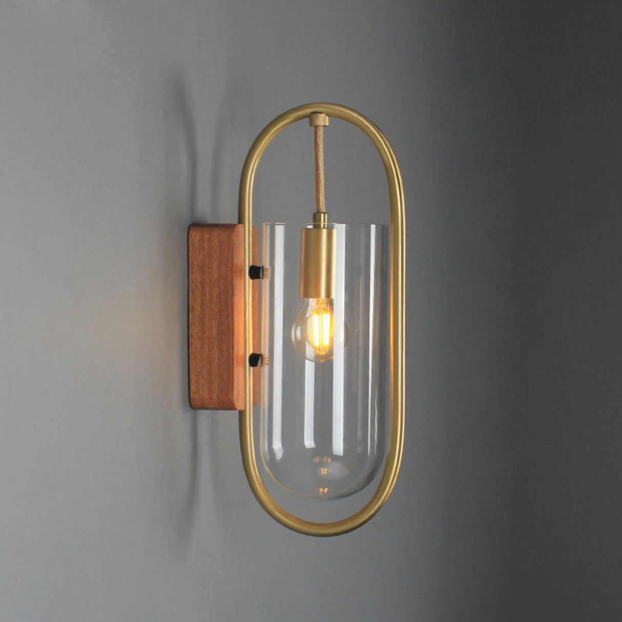 Modern Clear Glass Cylinder Metal LED Wall Sconce Image - 10