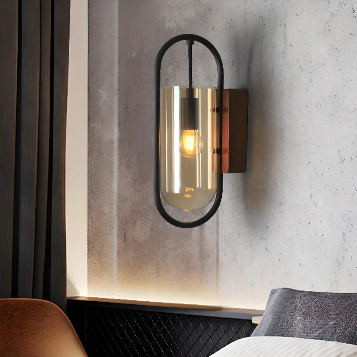 Modern Clear Glass Cylinder Metal LED Wall Sconce Image - 3