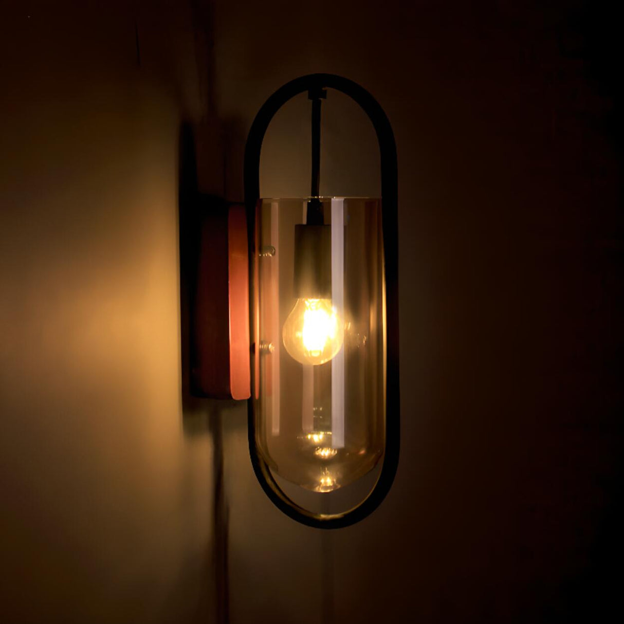 Modern Clear Glass Cylinder Metal LED Wall Sconce Image - 9