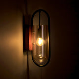 Modern Clear Glass Cylinder Metal LED Wall Sconce Image - 9