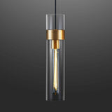 Modern Clear Glass Cylinder Pendant Light Dining Room Image - 15