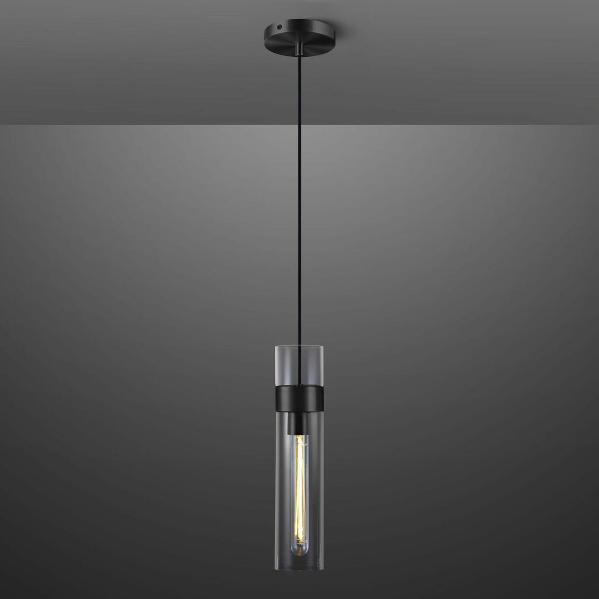 Modern Clear Glass Cylinder Pendant Light Dining Room Image - 2