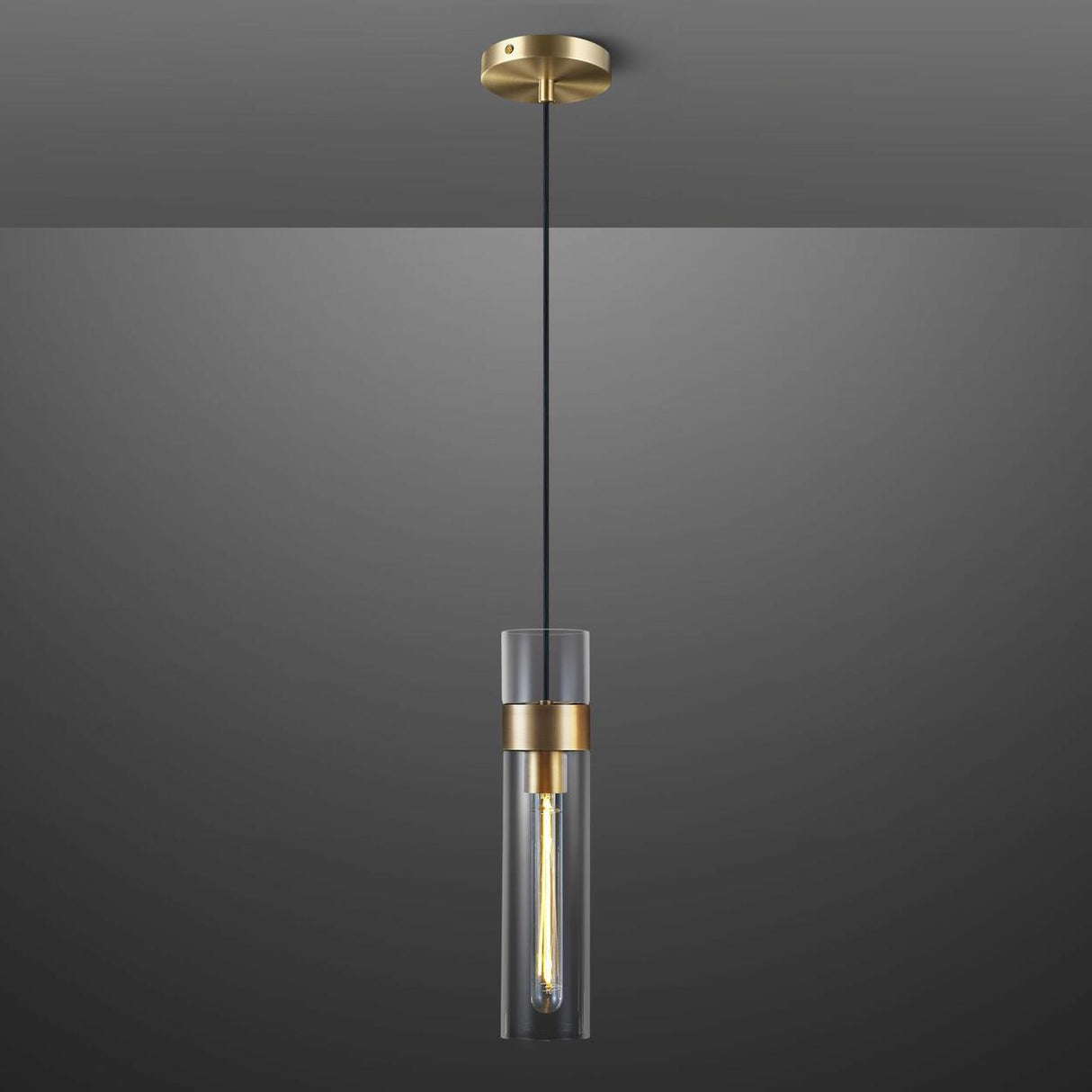 Modern Clear Glass Cylinder Pendant Light Dining Room Image - 7