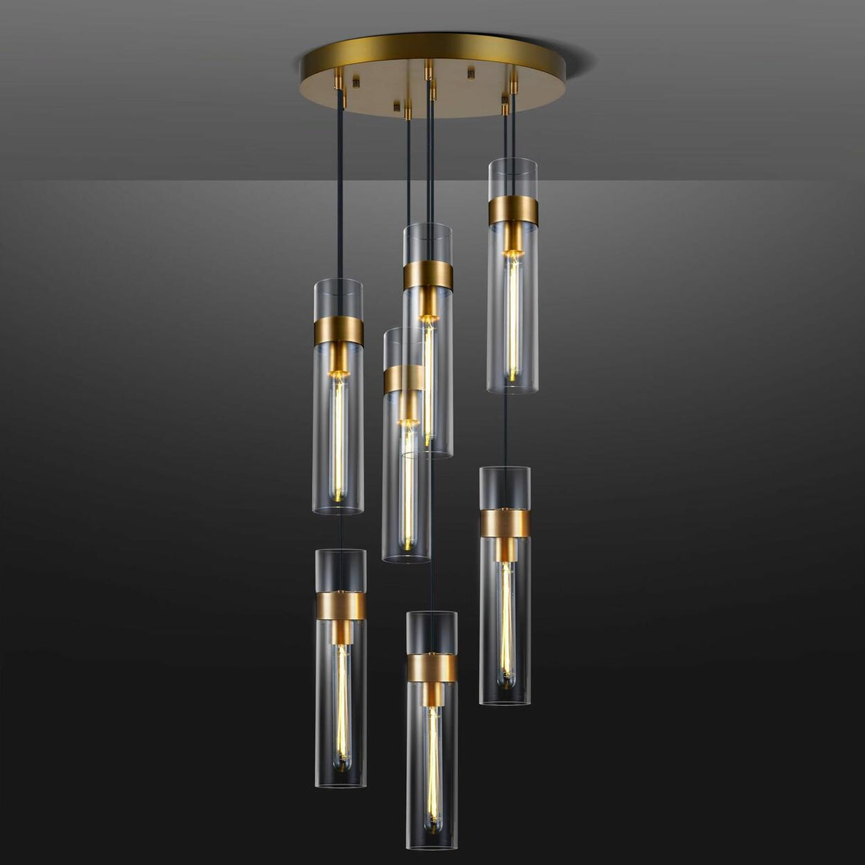 Modern Clear Glass Cylinder Pendant Light Dining Room Image - 9