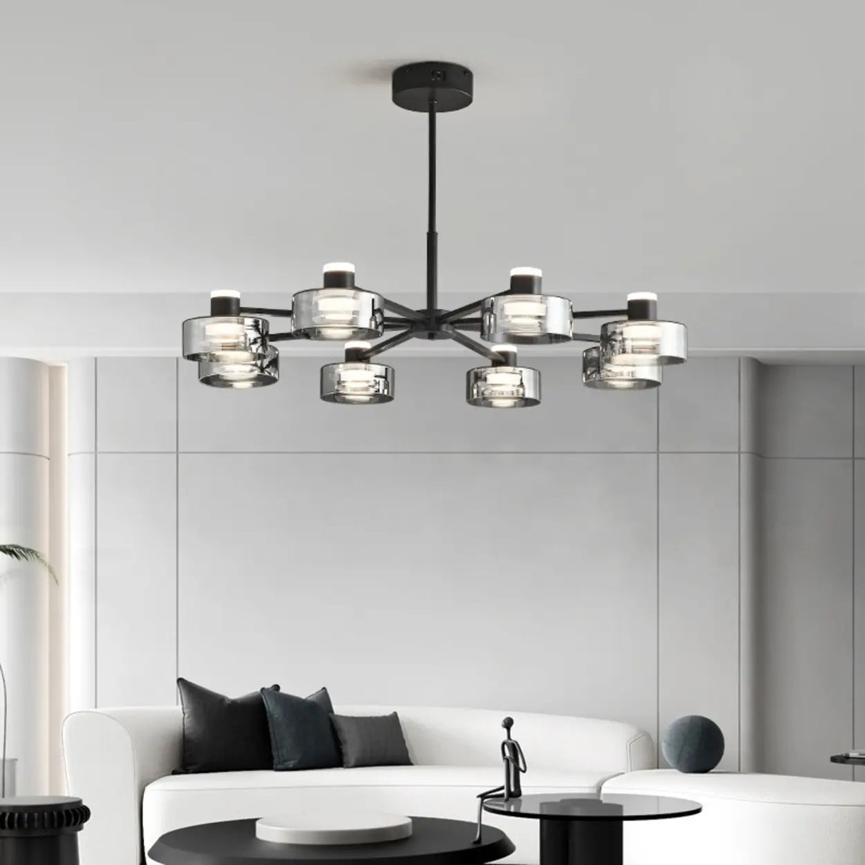 Modern Clear Glass Cylinder Round Chandelier Living Room Image - 1