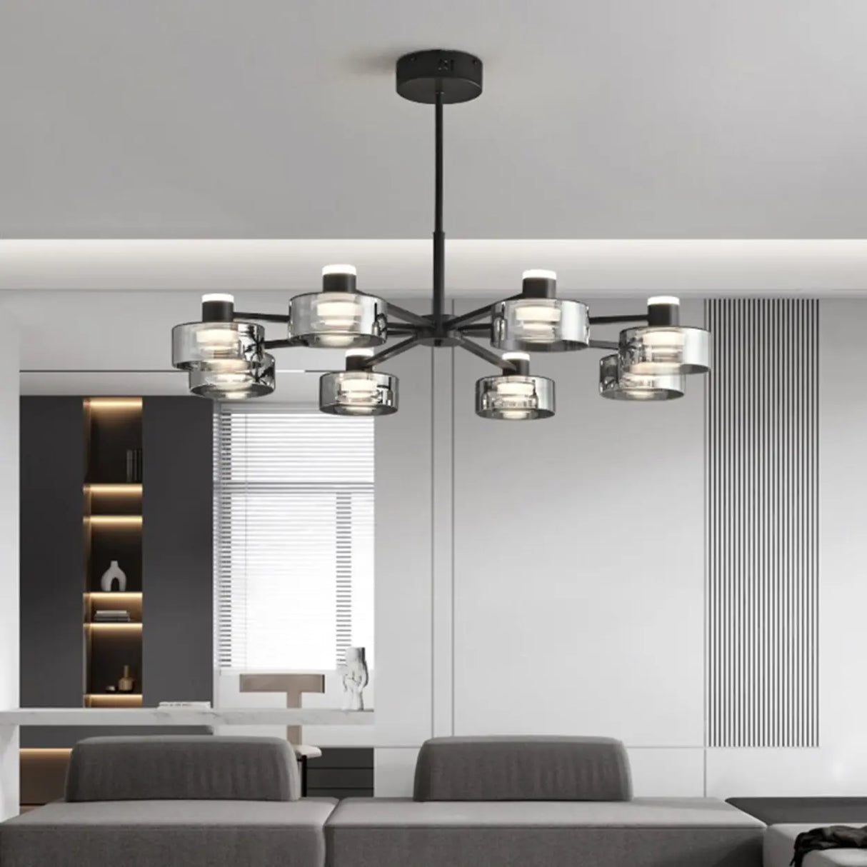 Modern Clear Glass Cylinder Round Chandelier Living Room Image - 4