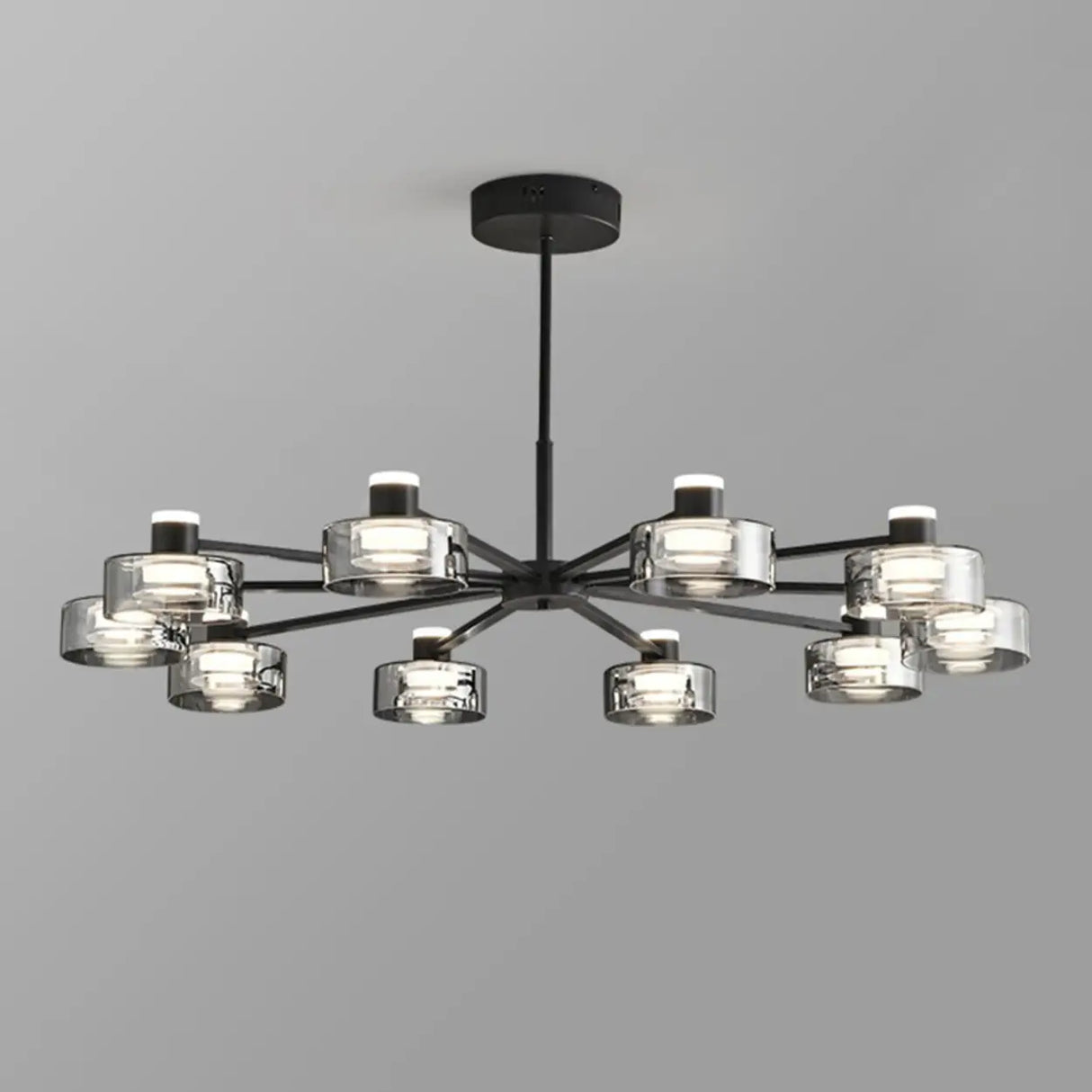 Modern Clear Glass Cylinder Round Chandelier Living Room Image - 8