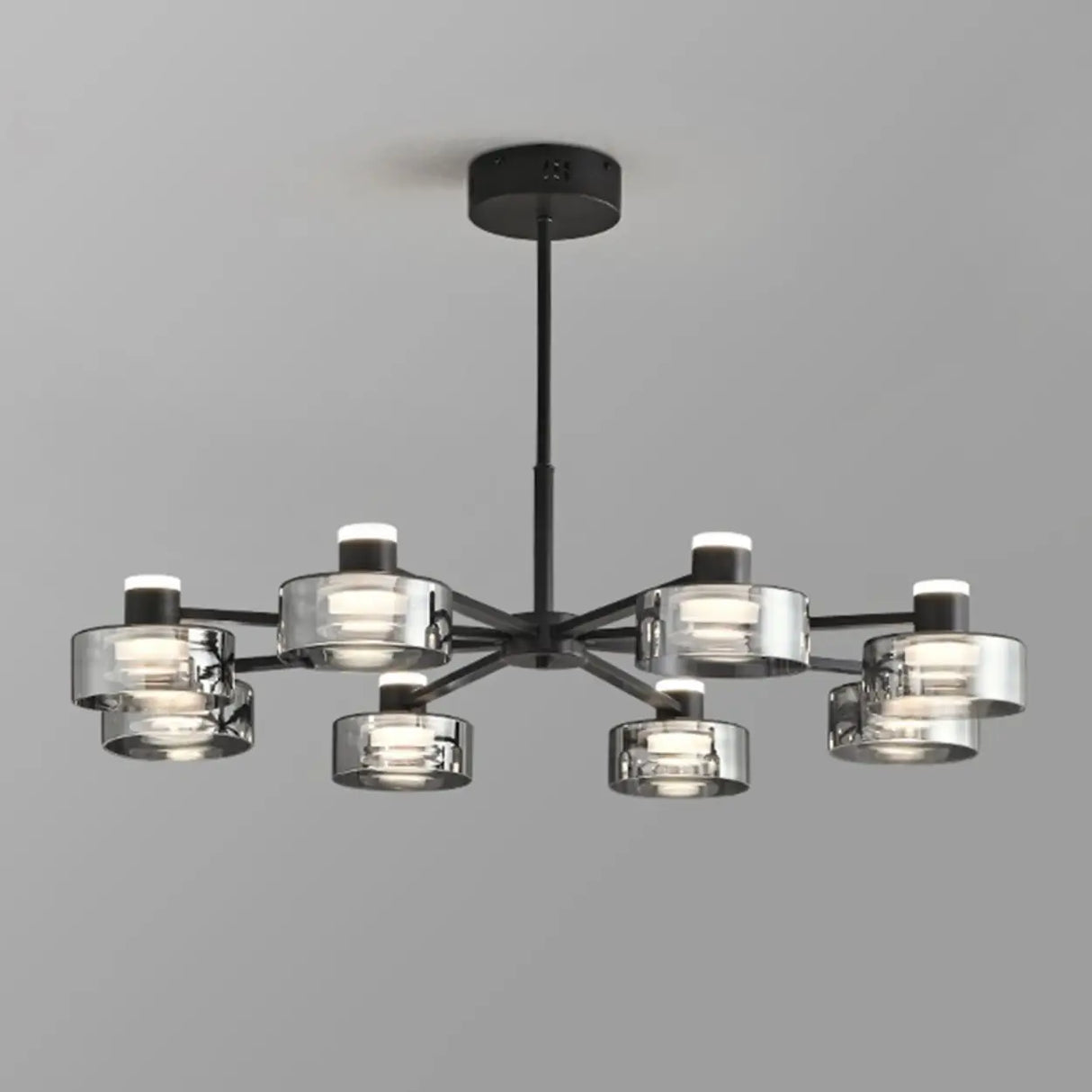 Modern Clear Glass Cylinder Round Chandelier Living Room Image - 9