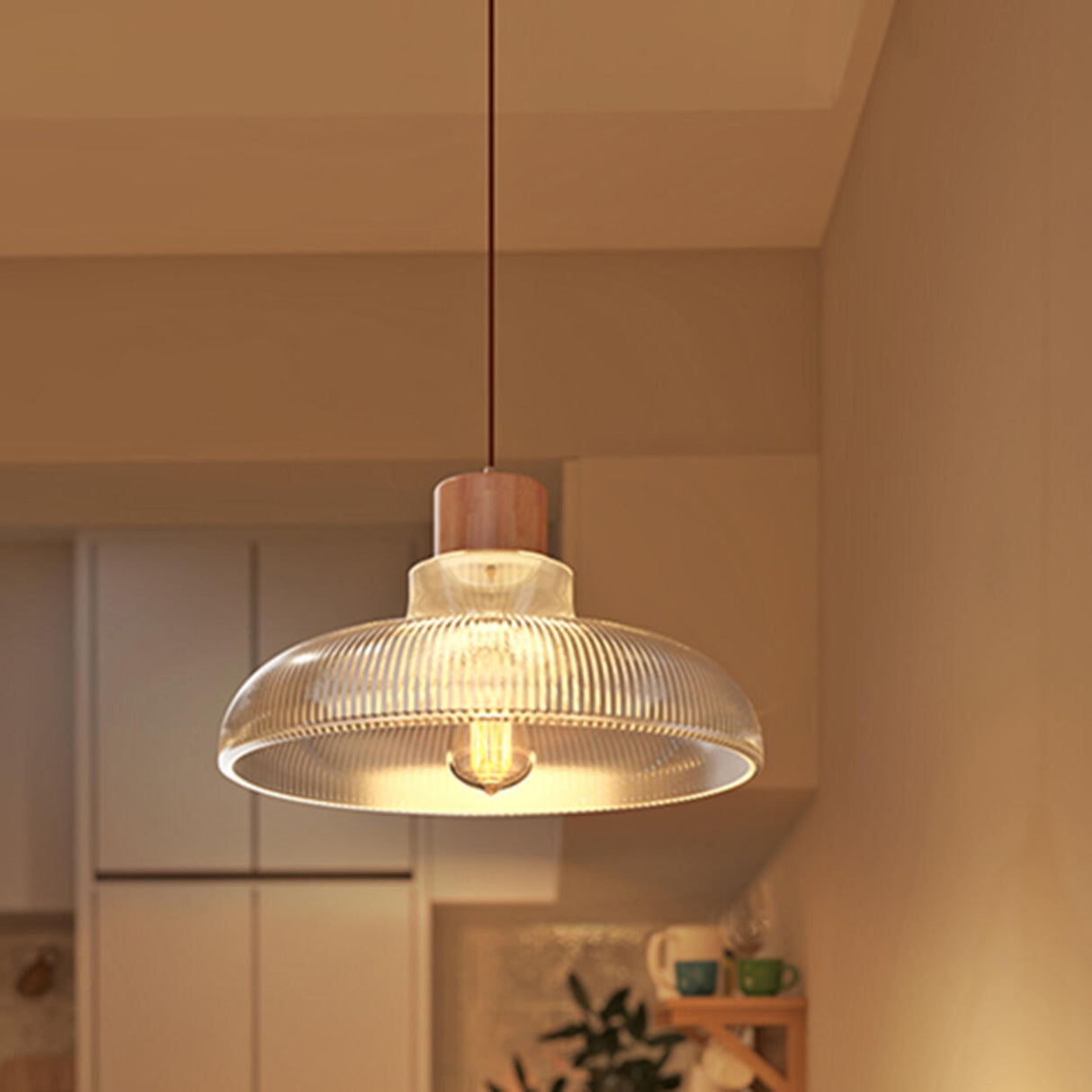 Modern Clear Glass Dome Adjustable Height Pendant Light Image - 1