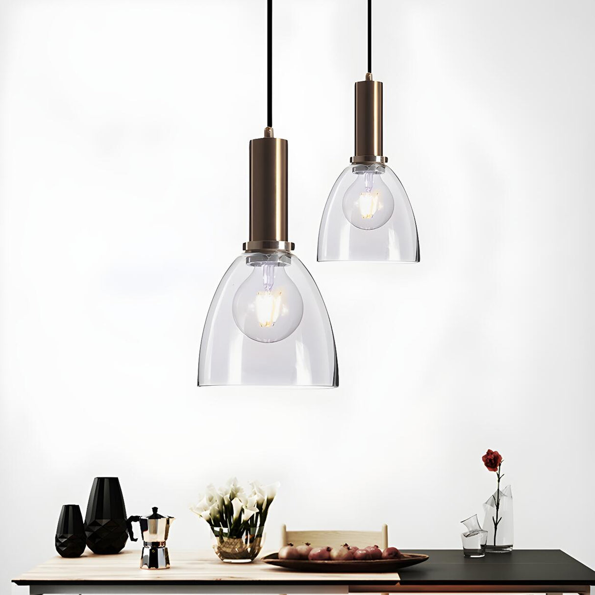 Modern Clear Glass Dome Dining Room Pendant Light Image - 3