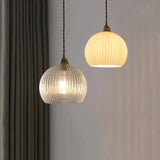 Modern Clear Glass Dome Ribbed Glass Globe Pendant Lights Image - 1