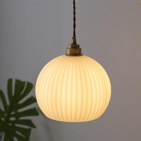 Modern Clear Glass Dome Ribbed Glass Globe Pendant Lights Image - 2