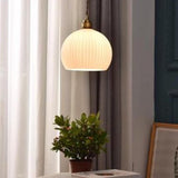 Modern Clear Glass Dome Ribbed Glass Globe Pendant Lights Image - 4