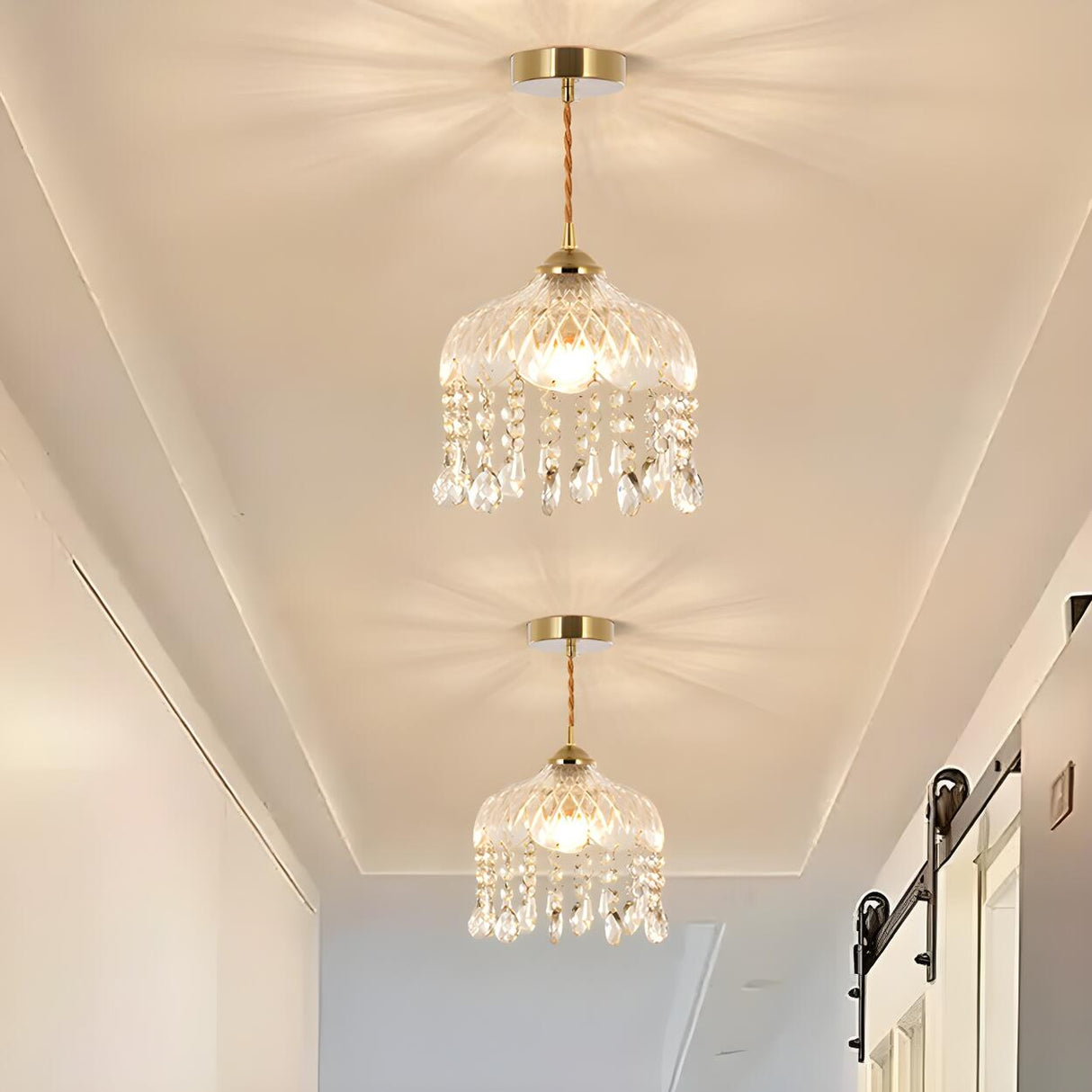 Modern Clear Glass Dome Semi Flush Hallway Pendant Light Image - 1