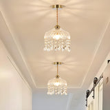 Modern Clear Glass Dome Semi Flush Hallway Pendant Light Image - 1