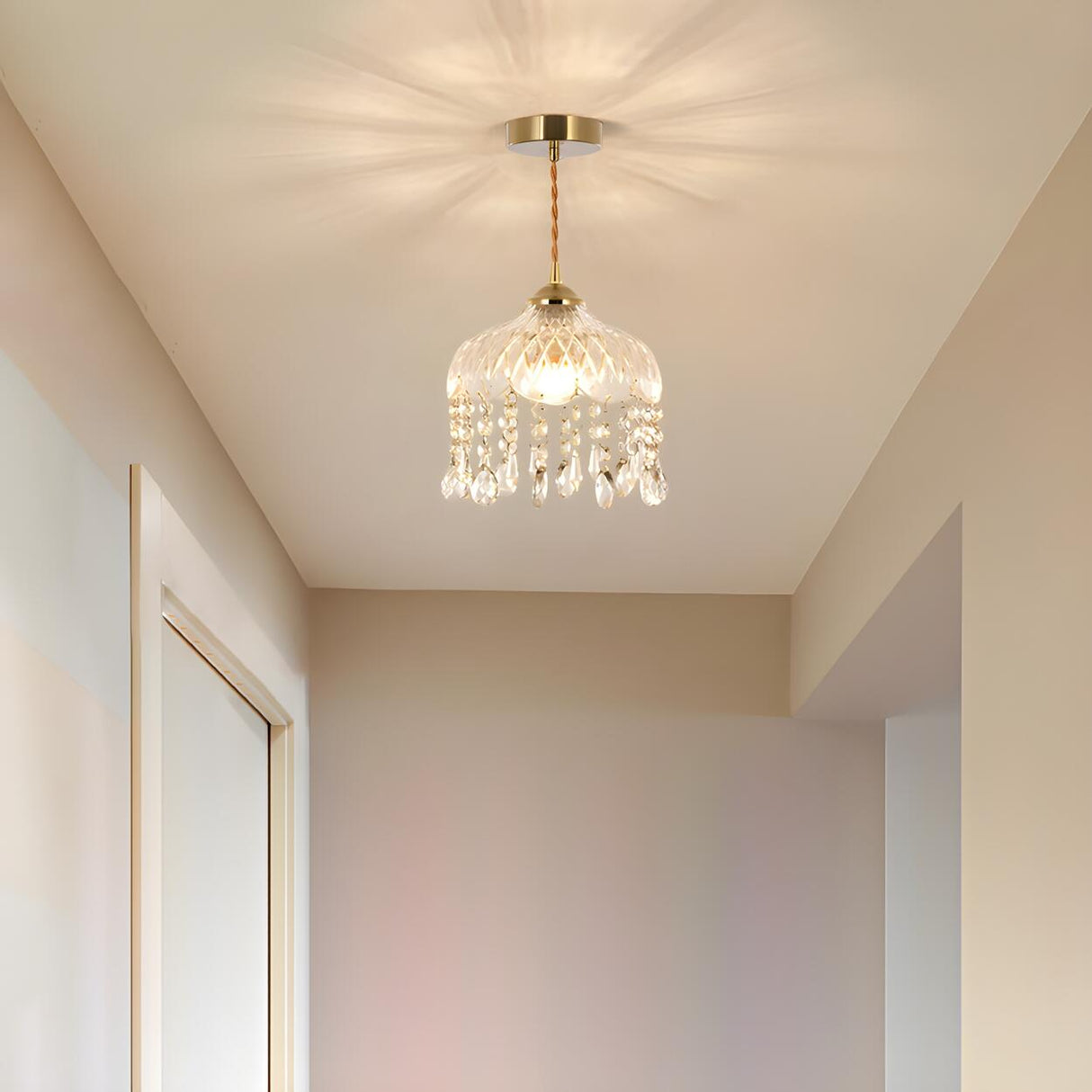 Modern Clear Glass Dome Semi Flush Hallway Pendant Light Image - 2