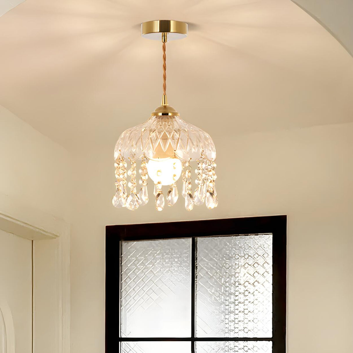 Modern Clear Glass Dome Semi Flush Hallway Pendant Light Image - 6