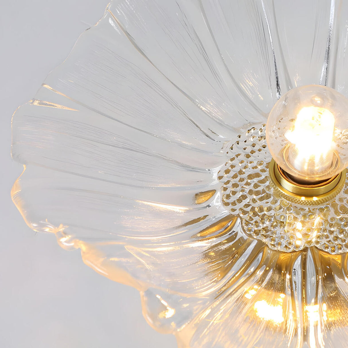 Modern Clear Glass Flower Gold Metal Pendant Light Image - 8