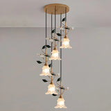 Modern Clear Glass Flower Round Bedroom Pendant Lights Image - 8