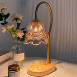 Modern Clear Glass Flower Shade Wood Base Table Lamp Image - 1