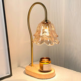 Modern Clear Glass Flower Shade Wood Base Table Lamp Image - 13