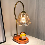 Modern Clear Glass Flower Shade Wood Base Table Lamp Image - 15