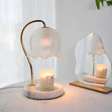 Modern Clear Glass Flower Shade Wood Base Table Lamp Image - 2