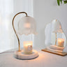 Modern Clear Glass Flower Shade Wood Base Table Lamp Image - 2