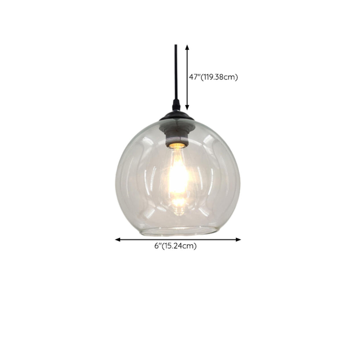 Modern Clear Glass Globe Pendant Light Adjustable Height 