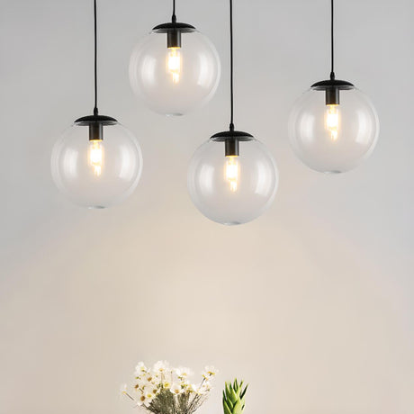 Modern Clear Glass Globe Pendant Light Flexible Length Image - 1