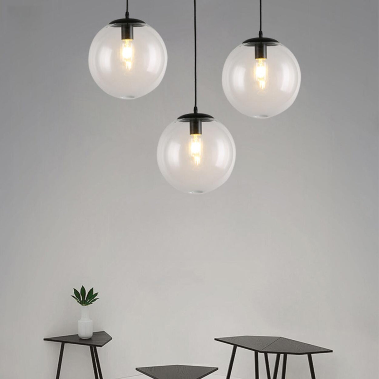 Modern Clear Glass Globe Pendant Light Flexible Length Image - 4