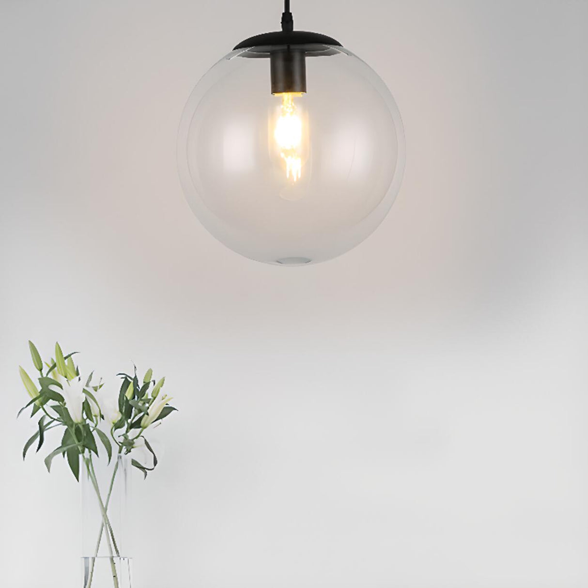 Modern Clear Glass Globe Pendant Light Flexible Length Image - 6