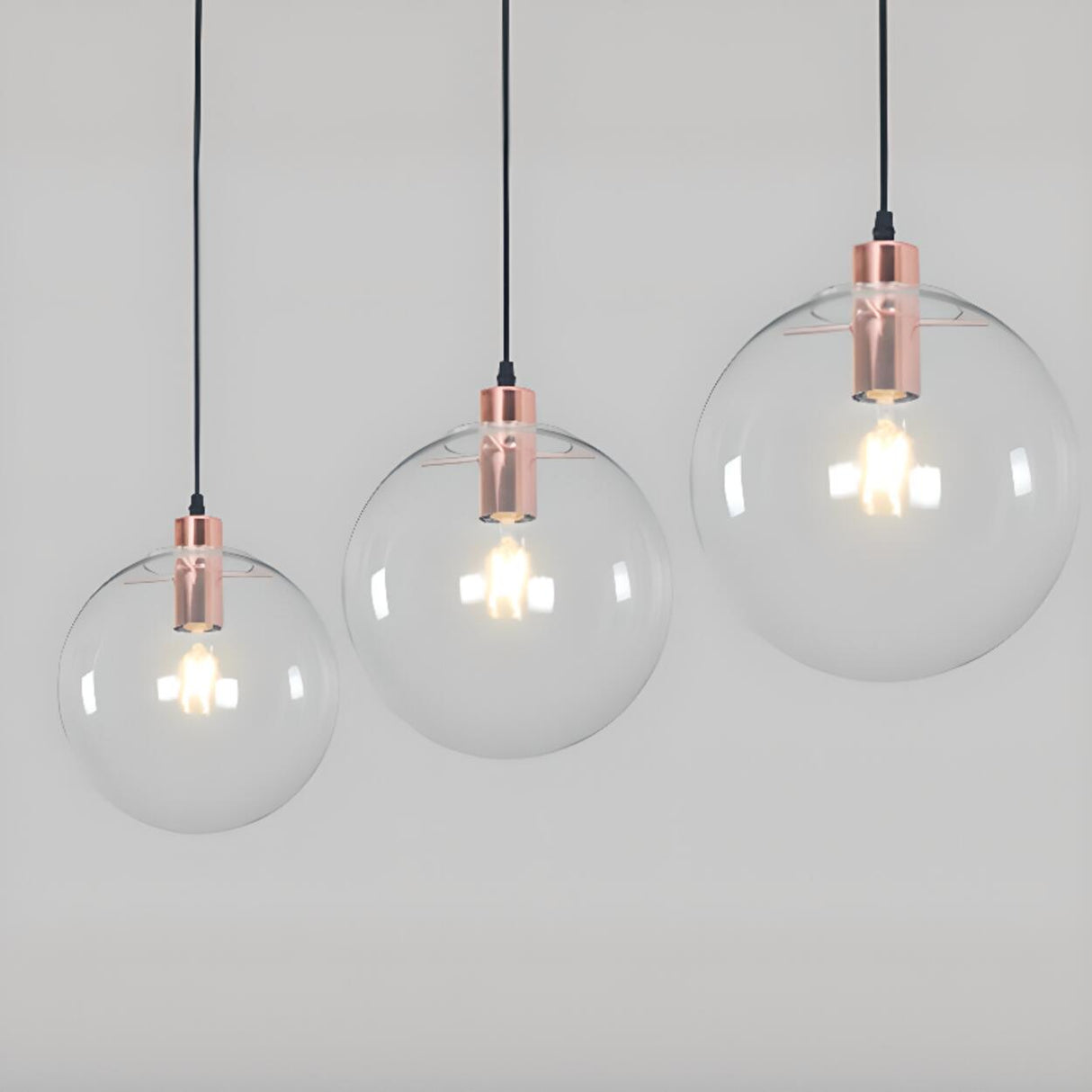 Modern Clear Glass Globe Pendant Light Set Flexible Length Image - 11