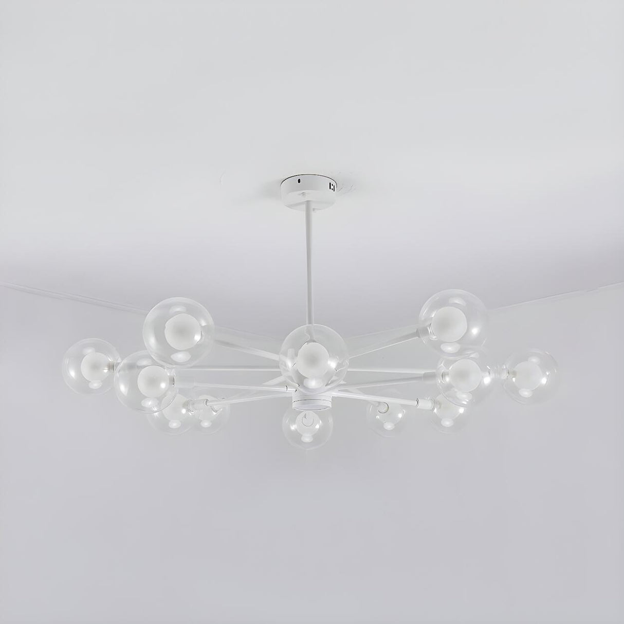 Modern Clear Glass Globe White Sputnik Chandelier Image - 2