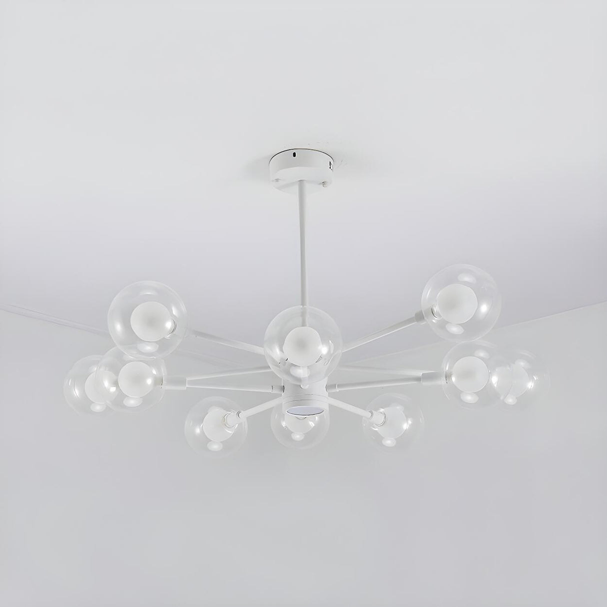 Modern Clear Glass Globe White Sputnik Chandelier Image - 3