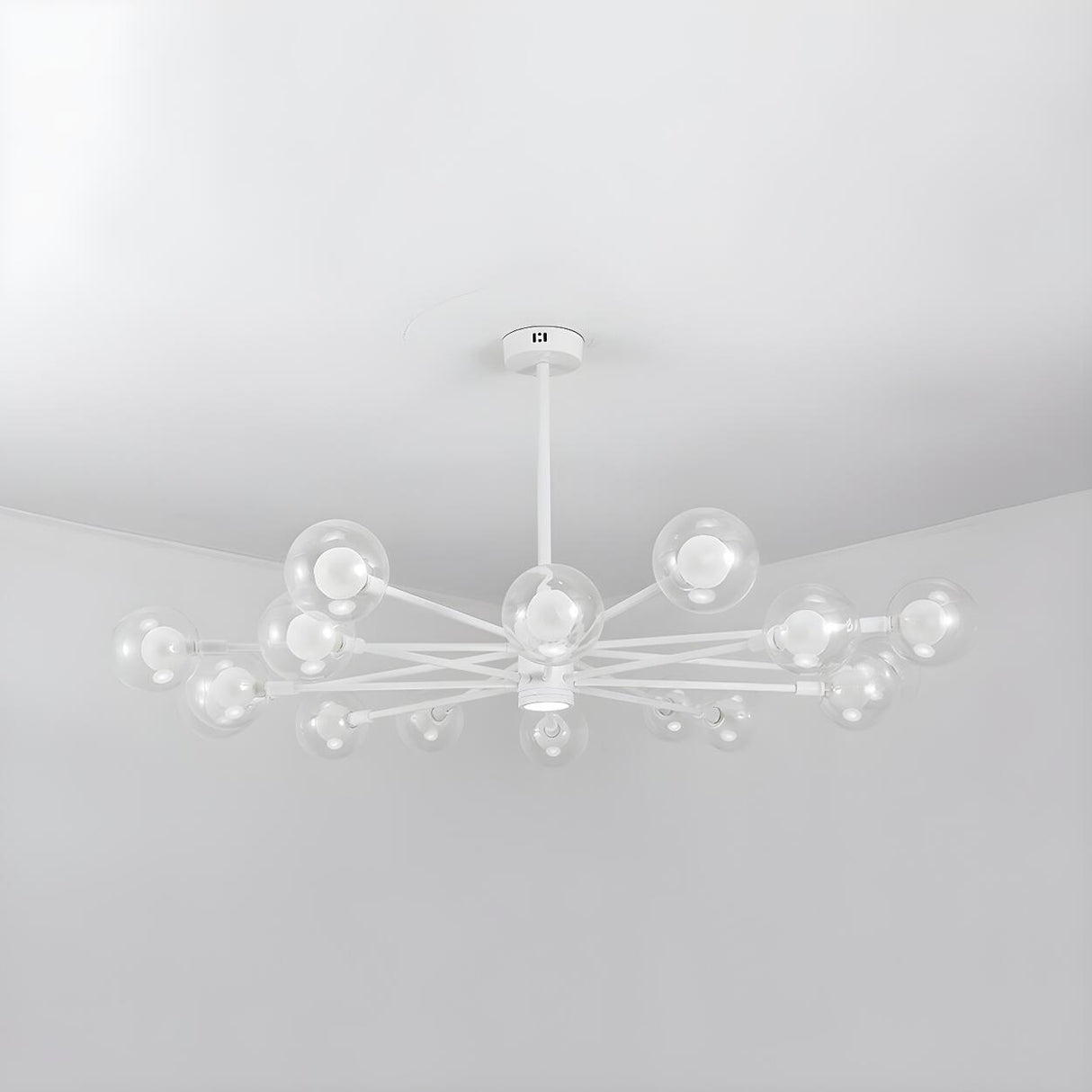 Modern Clear Glass Globe White Sputnik Chandelier Image - 4