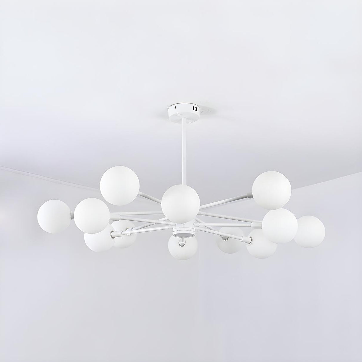 Modern Clear Glass Globe White Sputnik Chandelier Image - 6