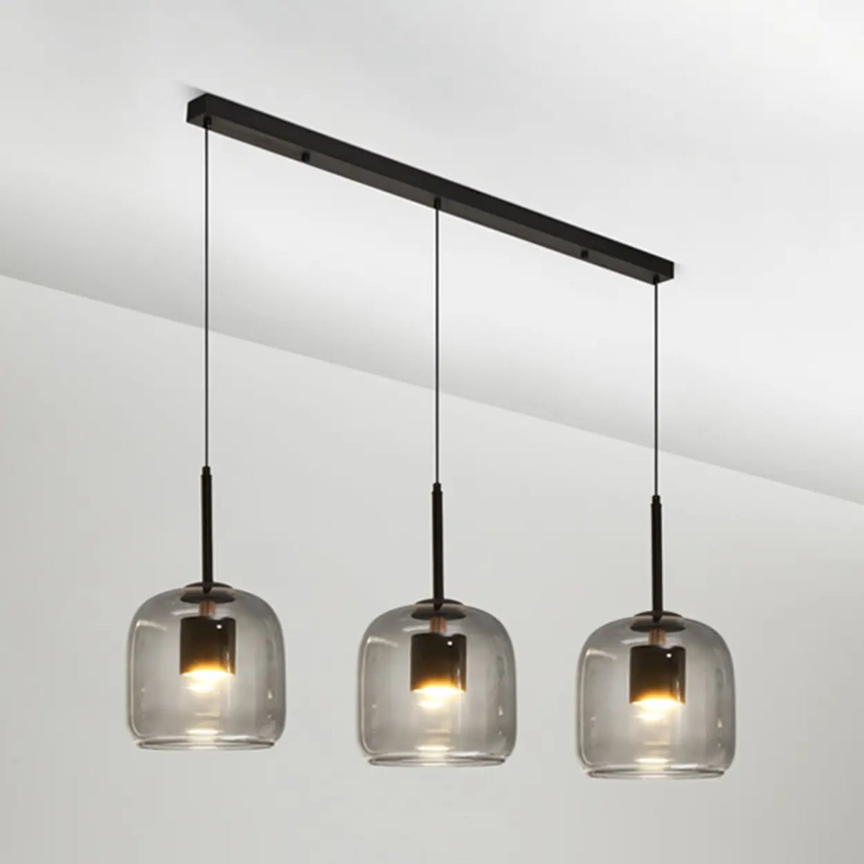 Modern Clear Glass Grey Dome Dining Room Pendant Lights Image - 12