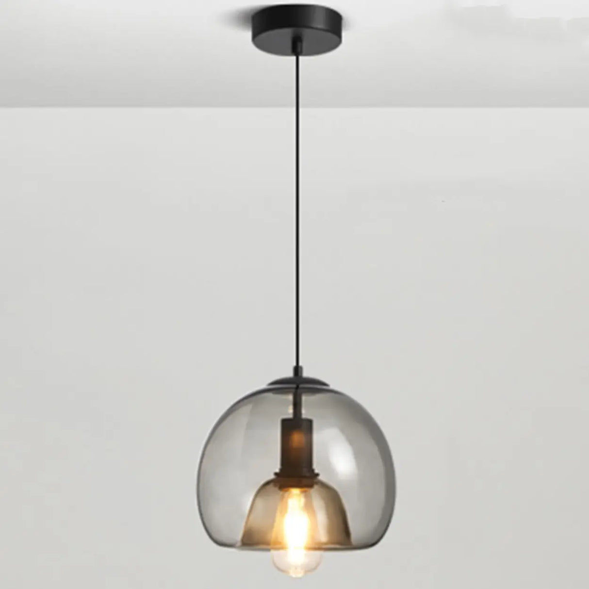 Modern Clear Glass Grey Dome Dining Room Pendant Lights Image - 2