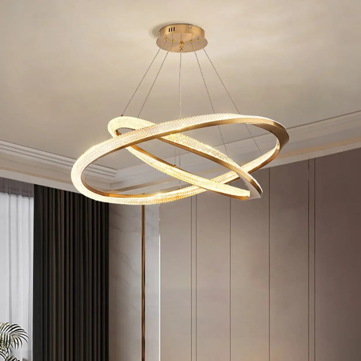 Modern Clear Gold Ring LED Chandelier for Living Room Image - 6