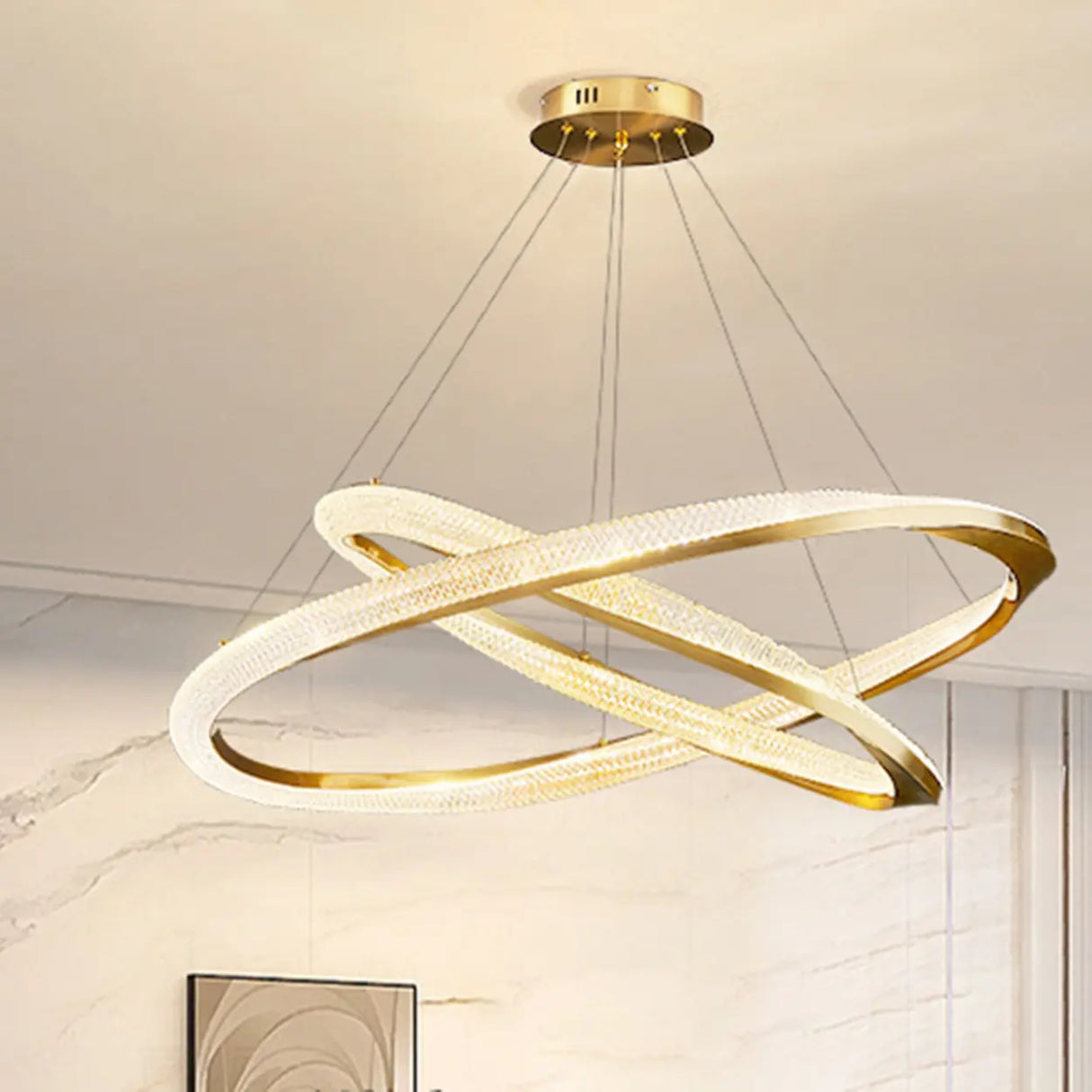 Modern Clear Gold Ring LED Chandelier for Living Room Image - 8