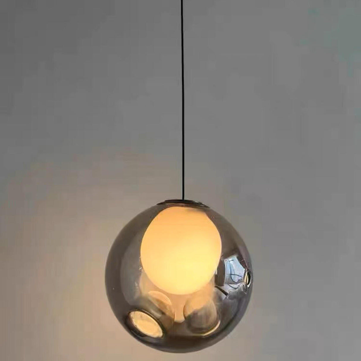 Modern Clear Grey Globe Glass Bedroom Pendant Light Image - 6