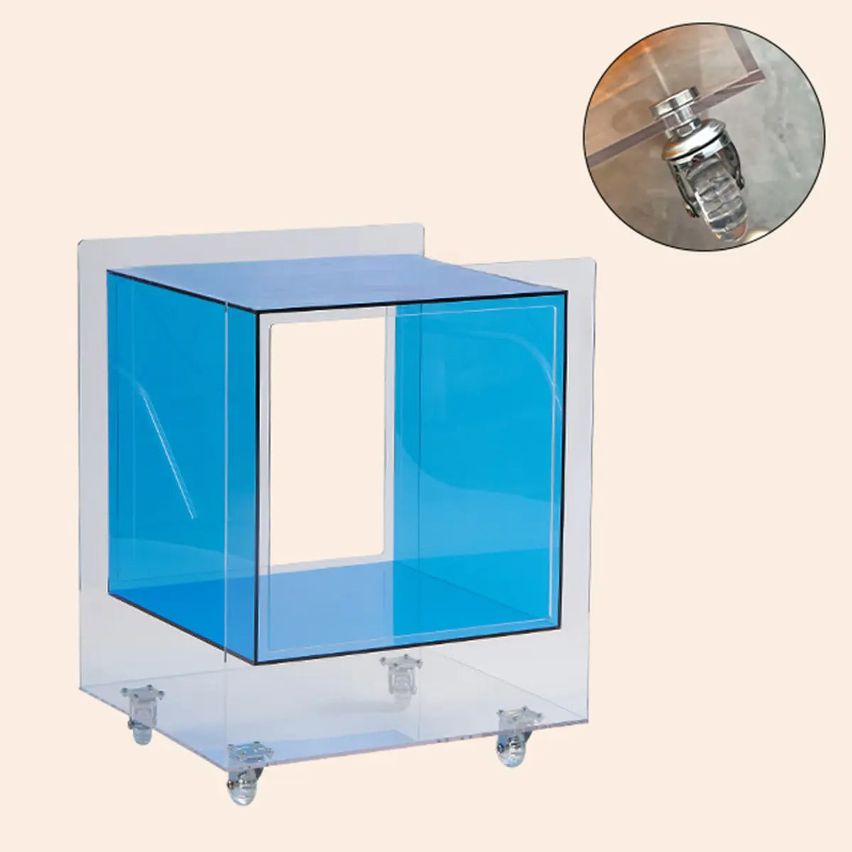 Modern Clear Square Acrylic Rolling End Table with Shelf Image - 13