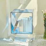 Modern Clear Square Acrylic Rolling End Table with Shelf Image - 14