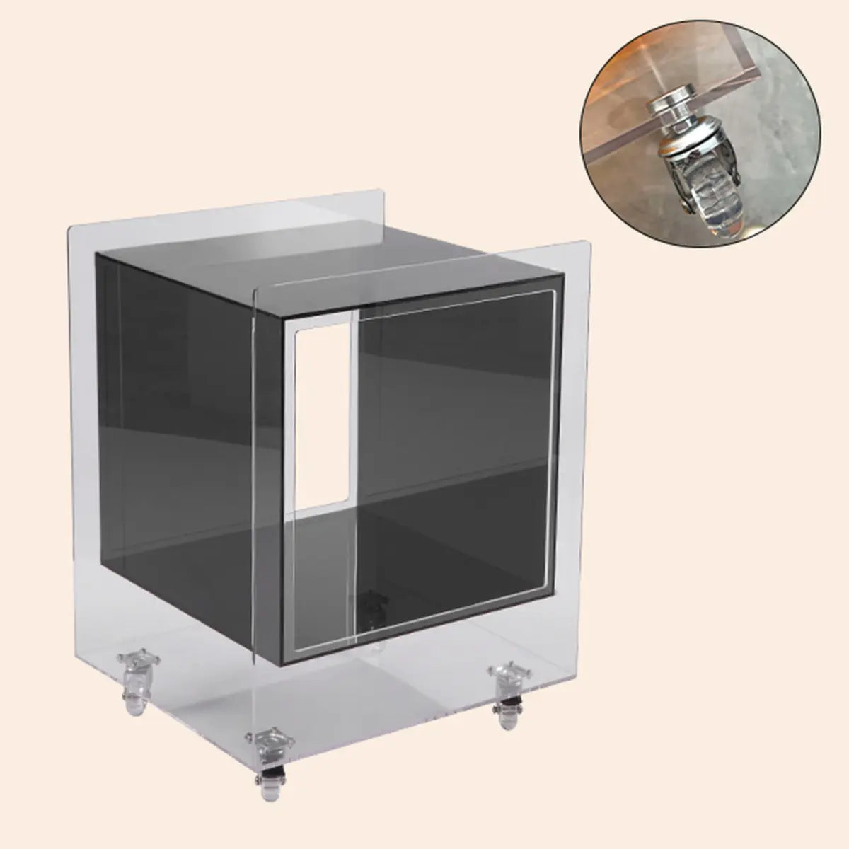 Modern Clear Square Acrylic Rolling End Table with Shelf Image - 15