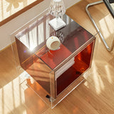 Modern Clear Square Acrylic Rolling End Table with Shelf Image - 16