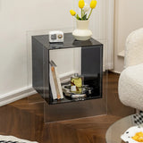 Modern Clear Square Acrylic Rolling End Table with Shelf Image - 5